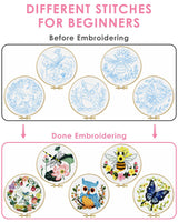 TINDTOP Embroidery Kit for Beginners Adult, Owl Embroidery Kit for Beginners Include Embroidery Cloth Hoops Threads for Craft Lover Hand Stitch with Embroidery Skill Techniques TINDTOP