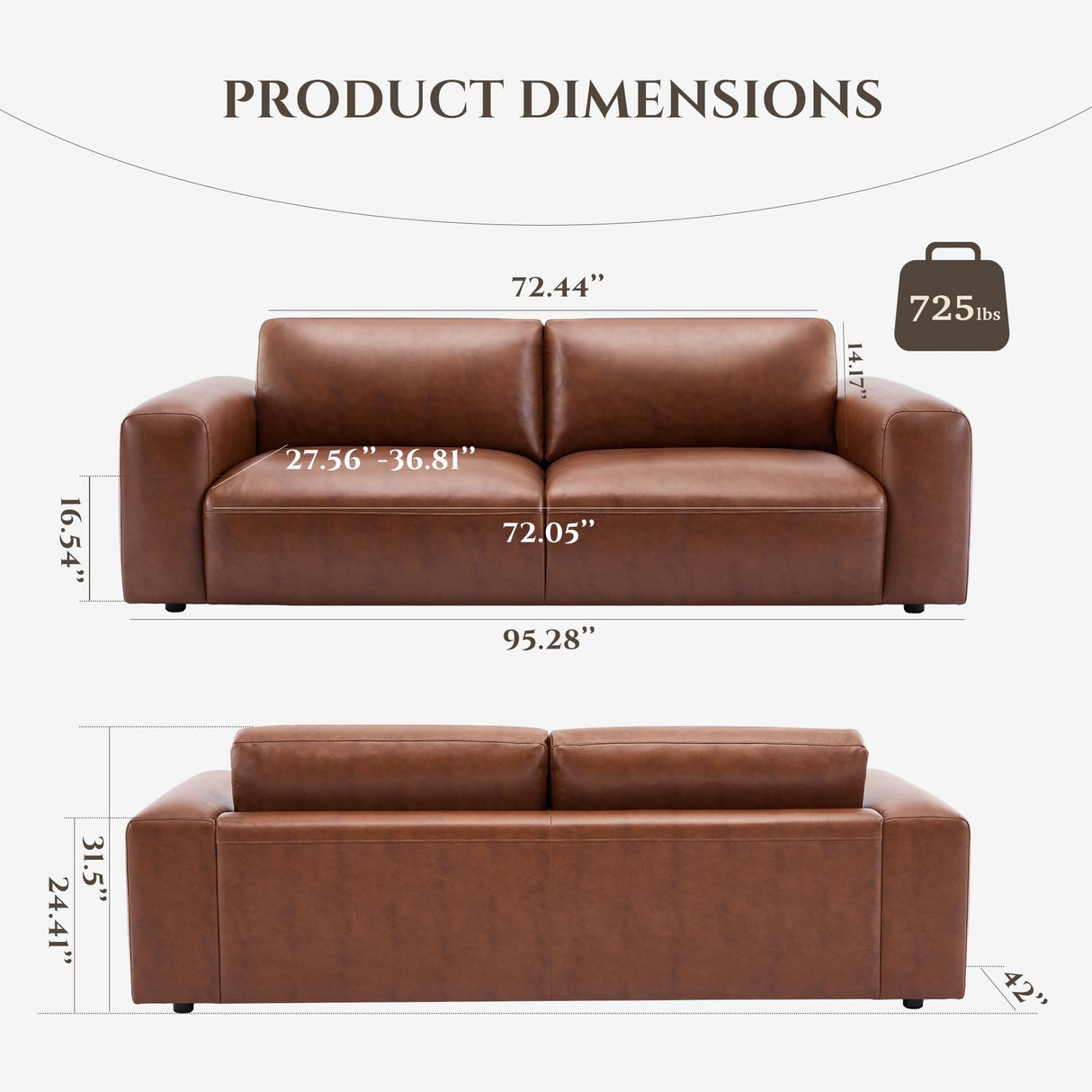 COLAMY 95" Oversized PU Leather Sofa, Comfy Sofa Couch with Extra Deep Seats, Wide Arm, Down Filled 3-Seater Modern Sofa for Living Room, Apartment Lounge-Auburn COLAMY