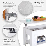 FDW Lift Top Coffee Table with Hidden Compartment and Storage Shelf Wooden Lift Tabletop for Home Living Room Reception Room Office,White FDW