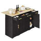 YITAHOME Kitchen Island with Drop Leaf, 55 inch Rolling Kitchen Carts, Modular Pull Out Trash Can Cabinet Fits Double 10-Gallon Garbage Bin, Mobile Island Table with 3 Drawers for Dining Room, Black YITAHOME