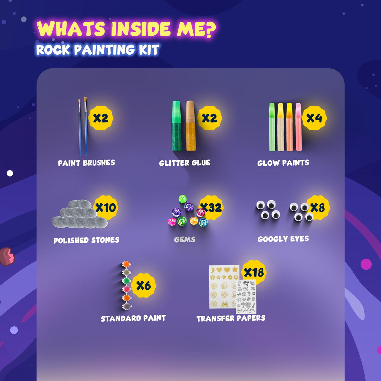 Rock Painting Kit - Glow in The Dark, 60+ Pcs Arts and Crafts Rock Painting kit for Kids 6-12, Art Supplies with Glow & Standard Paints, Outdoor Toys for Boys & Girls Birthday & Easter Gifts WoodArtSupply