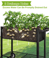 Fiwithy Raised Garden Bed with Legs for Outdoor Plants, Standing Elevated Planter Box Cart on Wheels for Vegetables Flower Herb Patio, Black Fiwithy