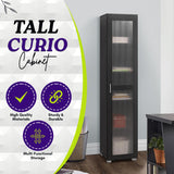 Kings Brand Furniture Romero Tall Curio Storage Cabinet - Versatile Black Bookshelf for Living Room, Kitchen, Bedroom & Office Kings Brand Furniture