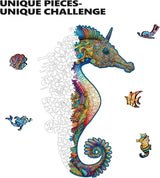 MYS Aurora Wooden Jigsaw Puzzles, Unicorn Seahorse Wood Puzzle 200 Pieces, Unique Shaped Wooden Puzzles for Adults and Kids, Family Game 8.5 x 13.4 Inches Mys Aurora