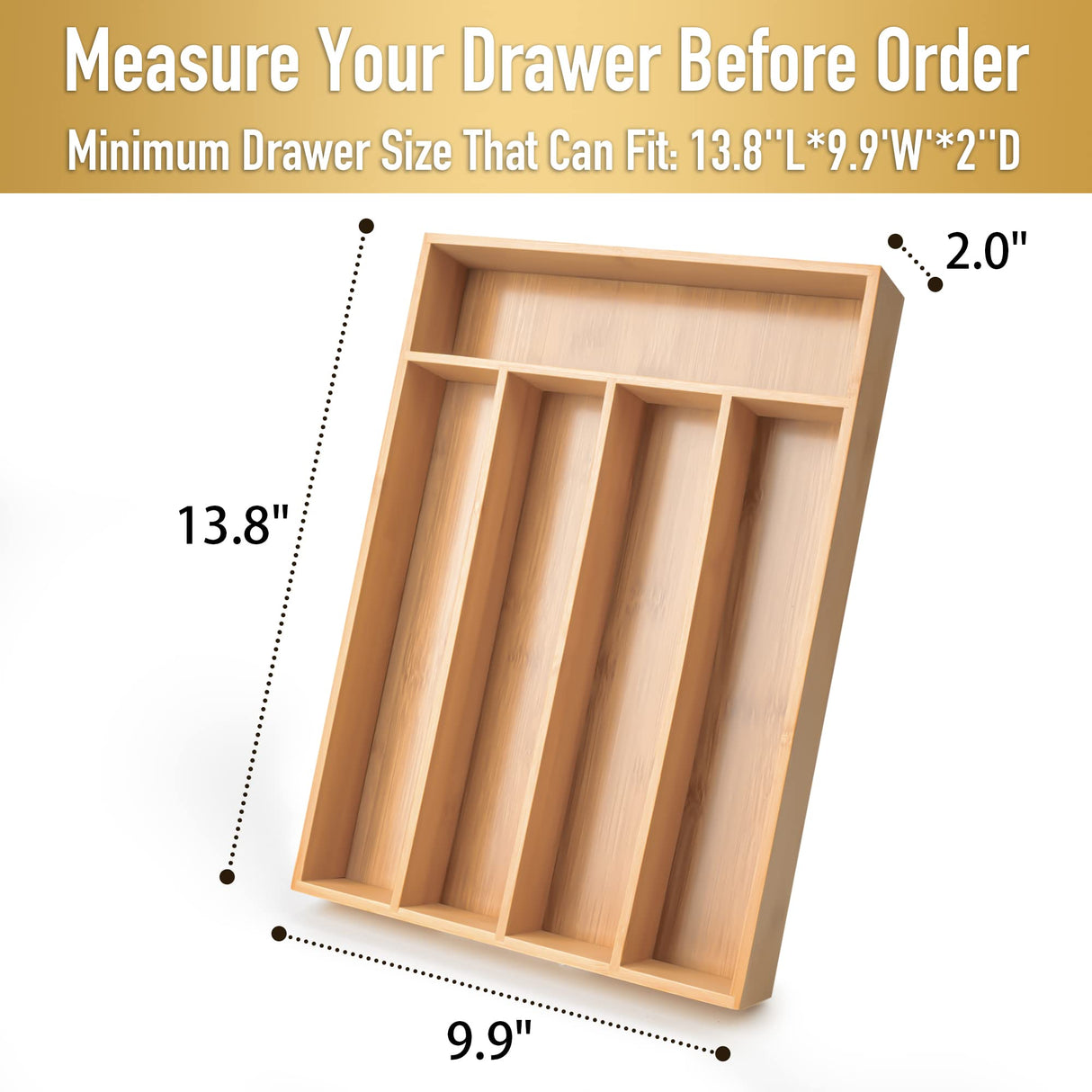 Besilord Silverware Organizer Kitchen Drawer Organizer Utensil Organizer Bamboo Silverware Holder Cutlery Organizer in Drawer Flatware Organizer Tray(5 slots, Natural Besilord