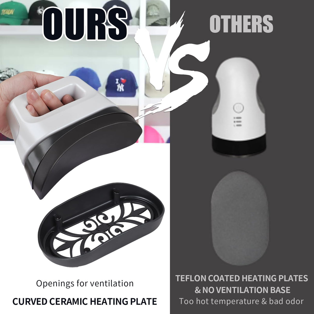 UOKRR Hat Press, Mini Hat Heat Press Machine for Caps & Patches, Portable Handheld Cap Easy Press Machine with 3 Heating Levels, Auto-Off & 6.3"x3.3" Curved Heating Plate UOKRR