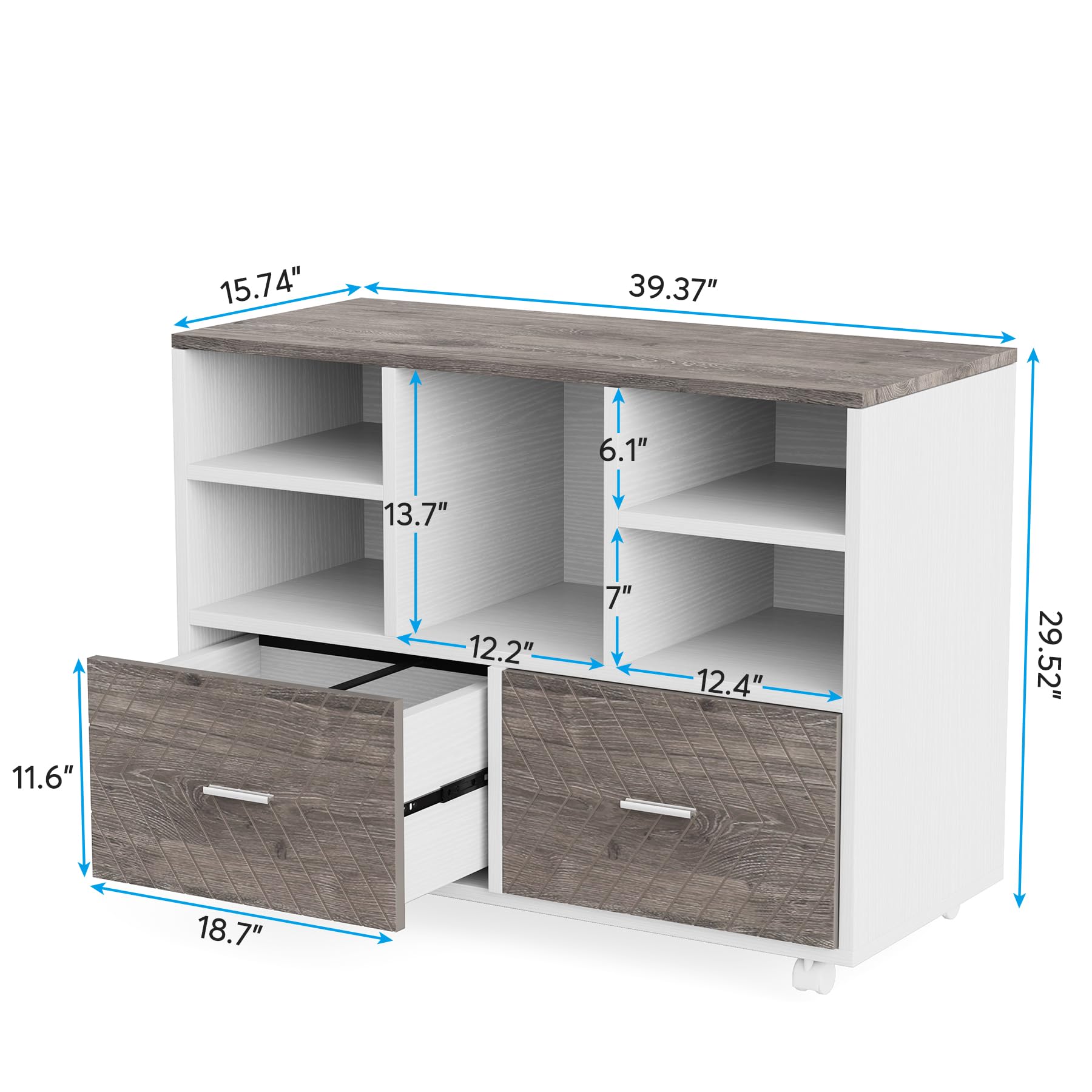 Tribesigns 2-Drawer Wood File Cabinet, Mobile Lateral Filing Cabinet for Hanging Letter Size Files, Printer Stand with Open Storage Shelves for Home Office (Grey & White) - WoodArtSupply