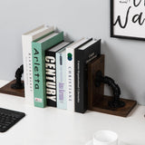 Rustic Decorative Wooden Tabletop Farmhouse Bookends for Heavy Books with Modern Industrial-Style Pipe Office Desktop Bookshelf Organizers Stoppers Holder Nonskid Shelf Decor 1-Pair (Dark Brown) canwedance