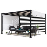 Sunjoy Outdoor Pergola 10 x 12 ft. Steel Pergolas with White Adjustable Shade and Privacy Screen for Backyard, Garden Activities Sunjoy