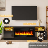 Tavata Fireplace TV Stand Entertainment Center with 36" Fireplace, 70" Wooden TV Stand for TVs Up to 80",Media TV Console with High Gloss Storage Cabinet and 16 Colors LED Lights (Black) TAVATA
