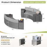 ABCASA Patio Sectional Furniture Set, 8 Pieces Half-Moon Patio Furniture Set with Side Table, Curved Outdoor Sofa Set, Wicker Rattan Patio Conversation Set for Porch,Backyard (Grey,Without Pillows) ABCASA