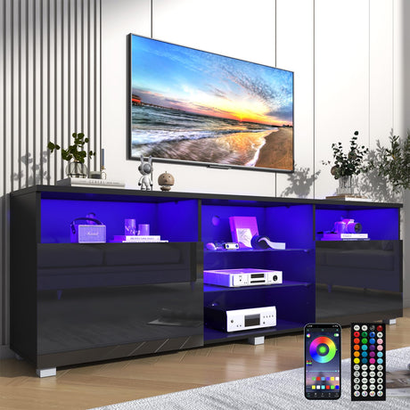 Vinctik 6&Fox Modern LED 70 inch TV Stand for 75/80 inch TV,High Glossy TV Entertainment Center with Storage Drawer,TV Stands for Living Room,APP RGB Light,Smart Modern TV Cabinet(71in Black) Vinctik 6&Fox