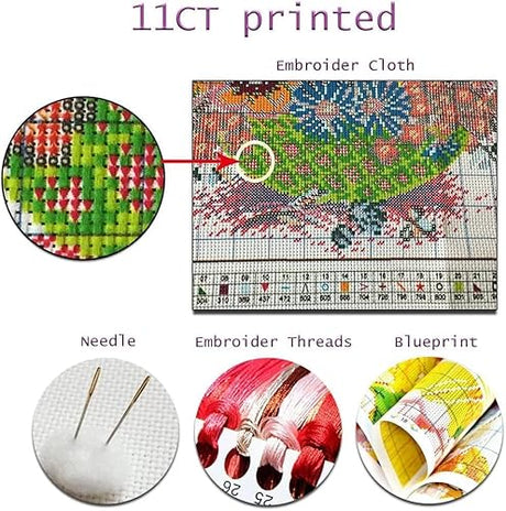 Cow Stamped Cross Stitch Kits for Adults Beginner, Sunflowers Counted Cross Stitch Kits Printed Stitching Cute Patterns Dimensions Needlepoint Art Crafts Embroidery Kits for Adults Beginners TaeYsck