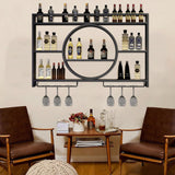 AKOGG Wine Rack Wall Mounted With LED Light ＆ Wine Glass Holder,Iron Bar Liquor Shelf,Floating Wall Wine Shelves,Liquor Bottle Display Shelf,Wine Glass Storage Racks,For Kitchen Wine Cellar,Gold/Black AKOGG