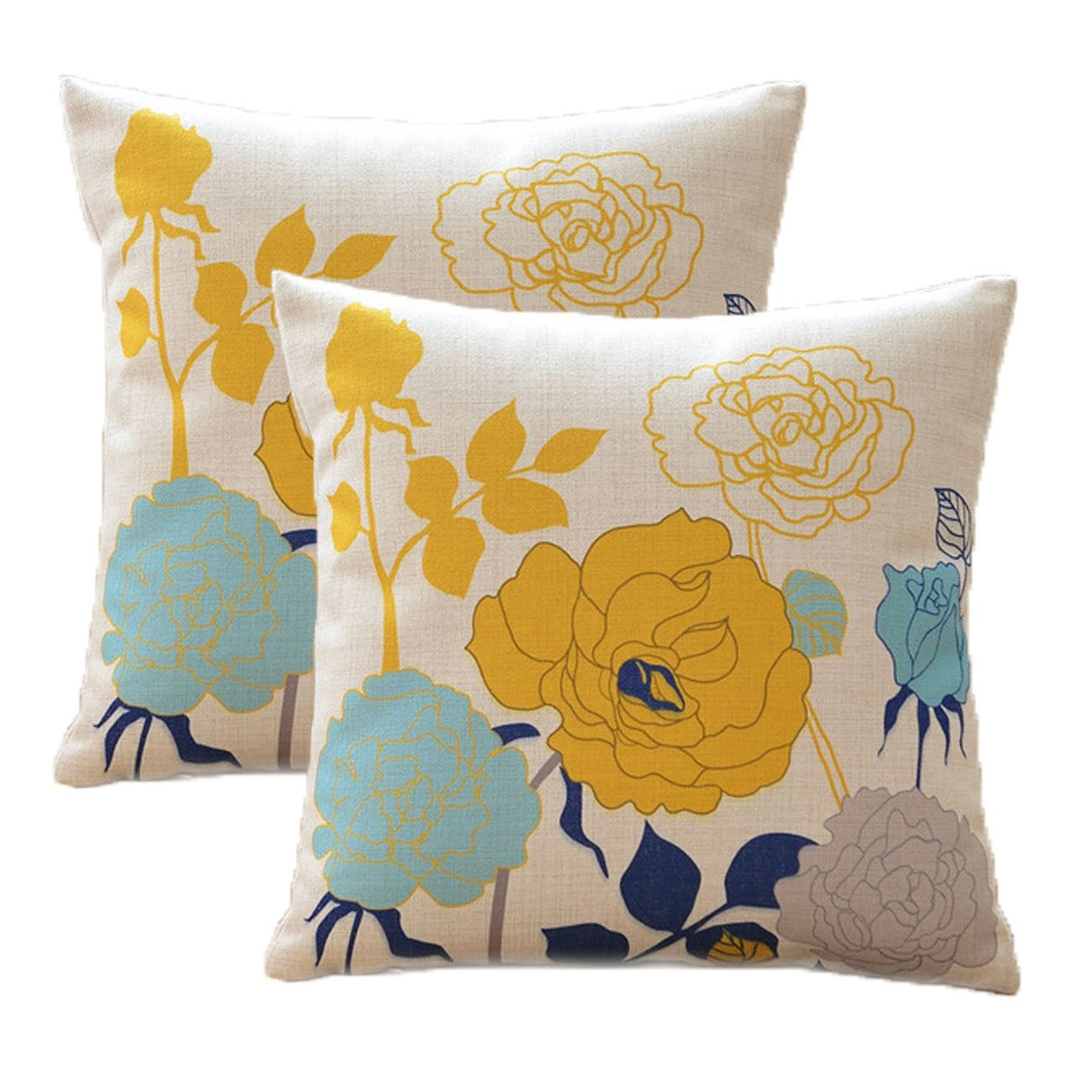 sykting Floral Spring Summer Pillow Covers 18x18 Pack of 2 Farmhouse Cotton Linen Outdoor Pillow Covers for Patio Furniture Porch Blue and Yellow Throw Pillow Covers for Couch Sofa Bed Chair sykting