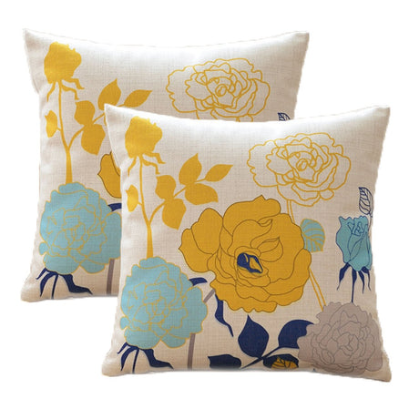sykting Floral Spring Summer Pillow Covers 18x18 Pack of 2 Farmhouse Cotton Linen Outdoor Pillow Covers for Patio Furniture Porch Blue and Yellow Throw Pillow Covers for Couch Sofa Bed Chair sykting