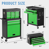 Granper 8 Drawer High Capacity Rolling Tool Chest, Metal Tool Box with Wheels and Drawers, Detachable Toolbox with Lock, Heavy Duty Tool Cabinet for Workshop, Warehouse and Garage (Black Green) Granper
