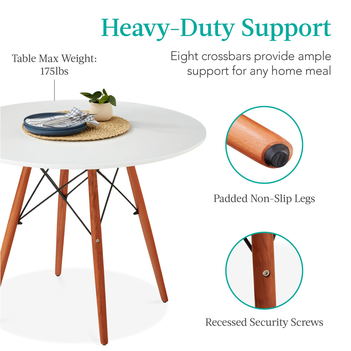 Best Choice Products 35.5in Round Dining Table, Compact Mid-Century Modern Table for 2-4, Home, Kitchen, Apartment w/Beech Wood Legs, Metal Frame - White Best Choice Products