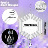 4Pack 8inch Sublimation Wind Spinner Blanks 3D Aluminum Metal Wind Sculpture Kinetic Spinners for Yard and Garden Indoor Art Ornaments Hanging Decoration (Hexagon) WindMage