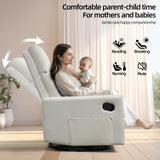 LONWIK Swivel Rocker Recliner Chair for Adults, Upholstered Nursery Rocking Glider with Adjustable Footrest, Lay Flat Recliner Single Lazy Sofa for Living Room, Beige LONWIK
