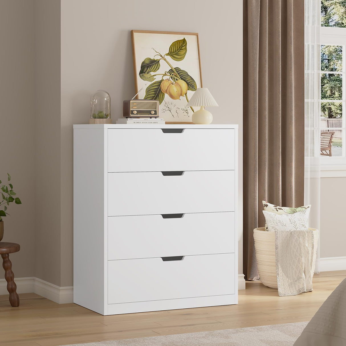 HAUOMS Modern 4 Drawer Dresser, White Chest of Drawers for Bedroom,Closet Dressers with Drawers for Living Room, Entryway, Hallway HAUOMS