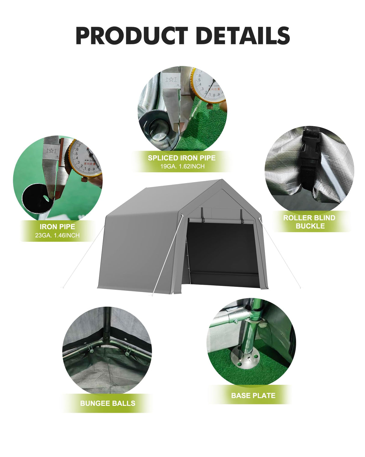 GarveeLife 10 x 10 ft Carport Storage Shed, Portable Garage with Roll-up Zipper Door, Heavy Duty Waterproof Tarp, Storage for Motorcycle, Bike, Firewood, Garden Tools GarveeLife