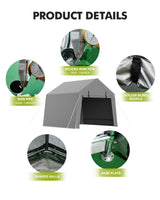 GarveeLife 10 x 10 ft Carport Storage Shed, Portable Garage with Roll-up Zipper Door, Heavy Duty Waterproof Tarp, Storage for Motorcycle, Bike, Firewood, Garden Tools GarveeLife