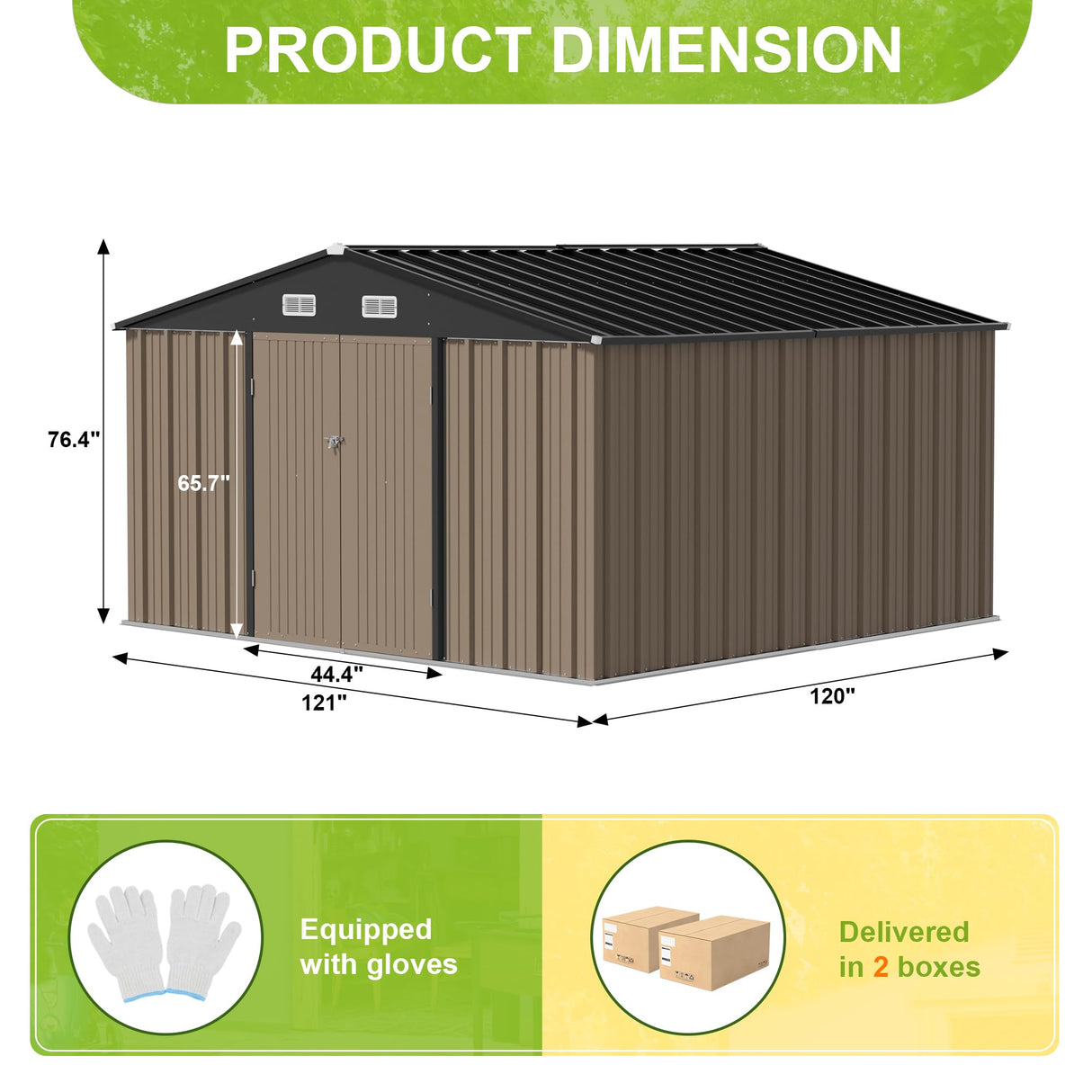 JUMMICO 10 x 10 FT Outdoor Storage Shed, Large Metal Garden Shed & Tool Sheds for Backyard Garden Patio Lawn (Brown) JUMMICO