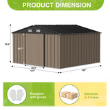 JUMMICO 10 x 10 FT Outdoor Storage Shed, Large Metal Garden Shed & Tool Sheds for Backyard Garden Patio Lawn (Brown) JUMMICO