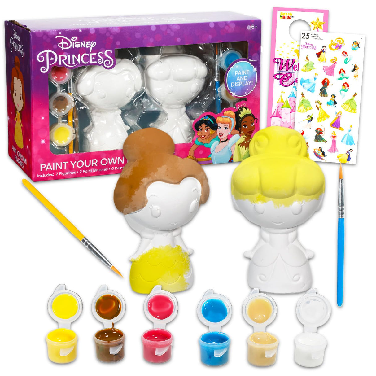 Disney Princess Paint Your Own Figurines Set - Bundle with DIY Painting Set Plus Stickers, More | Disney Princess Painting Kit for Kids Disney