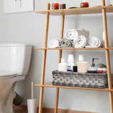 [Larger Compartments] Toilet Tank Topper Paper Basket - Multiuse Hand Woven Plastic Wicker Basket with Divider for Organizing, Rustic Farmhouse Bathroom Decor, Countertop Organizer Storage, Grey AOZITA