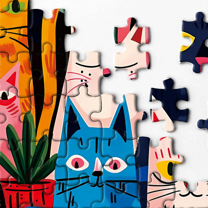 Colorful Cat Puzzle for Adults 1000 Pieces, Funny Animal Jigsaw Puzzle, Cute Kitten Plant Puzzle