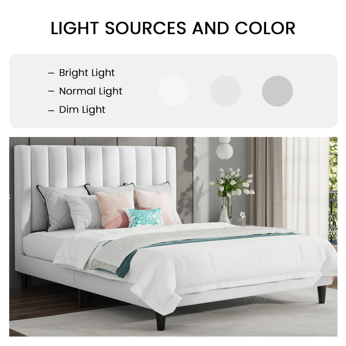 SHA CERLIN Full Bed Frame/Velvet Upholstered Platform Bed Frame with Headboard/Strong Wood Slats Support/Mattress Foundation/No Box Spring Needed/Easy Assembly/White SHA CERLIN