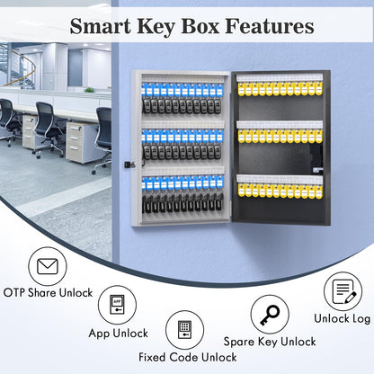 72 Key Cabinet Organizer,Metal Key Lock Box Wall Mount use OTP Technology Unlock,Fixed Password/Bluetooth Unlock, App Remotely Generates Pin Codes - WoodArtSupply