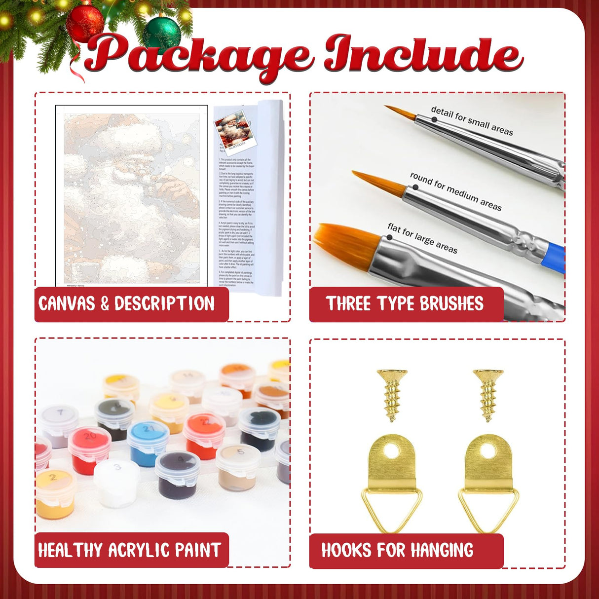 Christmas Paint by Numbers Kit for Adults, Christmas Adult Paint by Number Kits on Canvas Santa, Paint by Number for Adults Beginners for Home Decor 16x20 Inch hkejoi