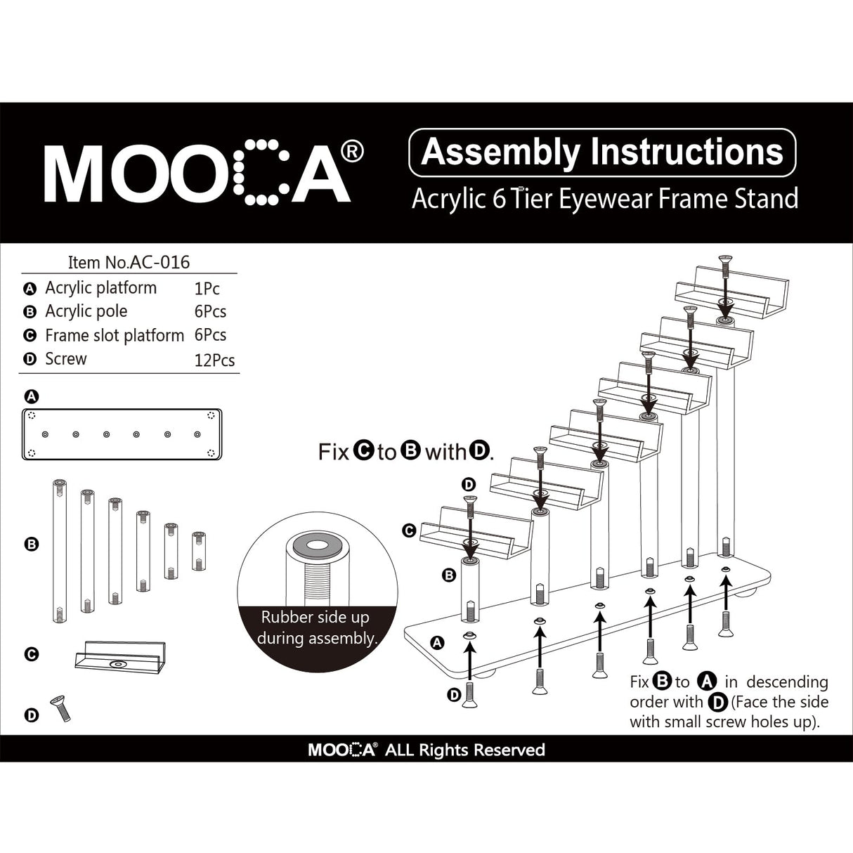 MOOCA 6 Tier Acrylic Eyeglasses Frame Stand, Sunglasses Rack, Sunglasses Stand Acrylic Sunglasses Display, Sunglasses Rack Holder, Acrylic Glass Display, Stylish Eyewear Organizer, 8”H MOOCA