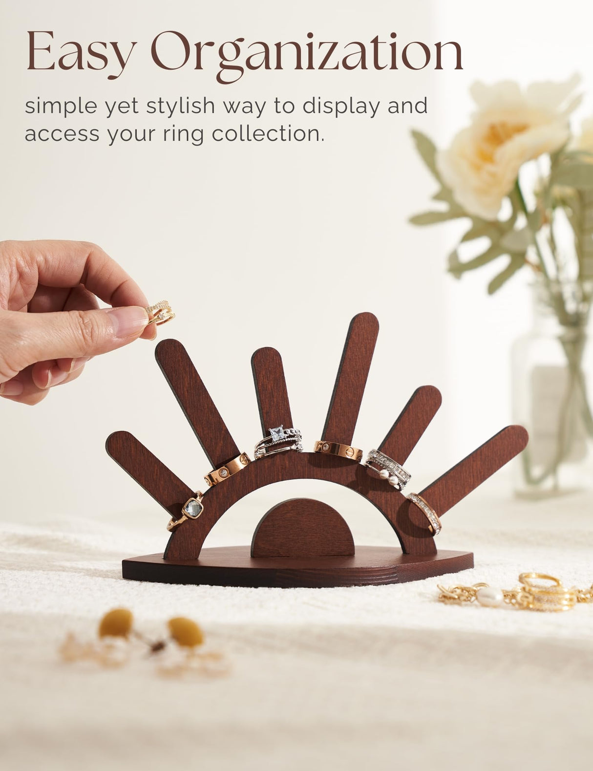 Oaque Wooden Ring Holder, Evil Eye Ring Display Wood Ring Stand, Cute Jewelry Display for Ring Display Stand, Christmas Birthday Engagement Gift for Women Her Oaque