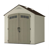 Suncast Vista 7x7 Storage Shed with Multi-Wall Resin Panels, 4 Skylights, IllumiVent System, and Pad-Lockable Doors, 84" D x 84" W x 98" H Suncast