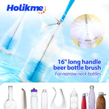 Holikme Bottle Brush Tube Cleaning Set with Long Handle, Cup Cleaner for Washing Narrow Neck Beer Wine Decanter Pipes Lids Sinks Cap Covers, White Holikme