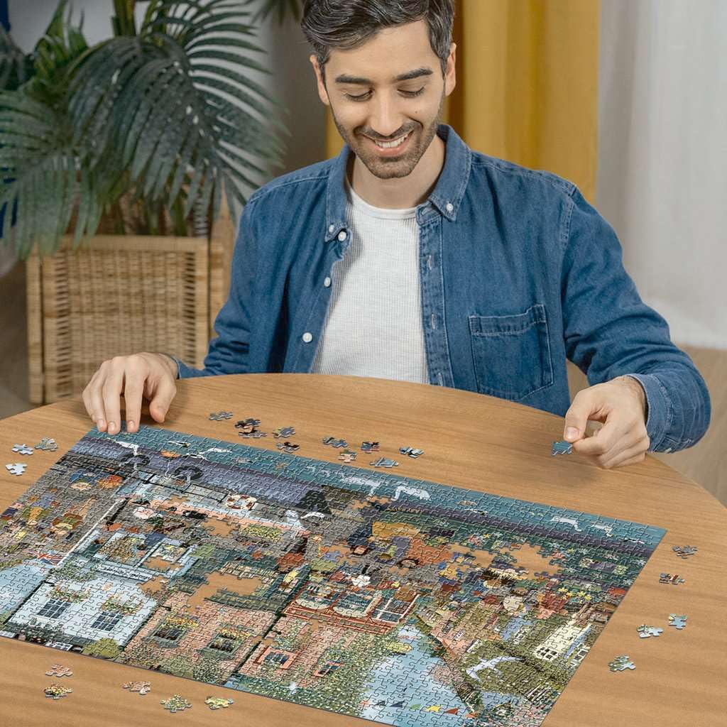 Ravensburger Riverside Town 1000 Piece Jigsaw Puzzle for Adults | Unique, Pieces | Anti-Glare Surface | FSC Certified, Eco-Friendly | Amazon Exclusive