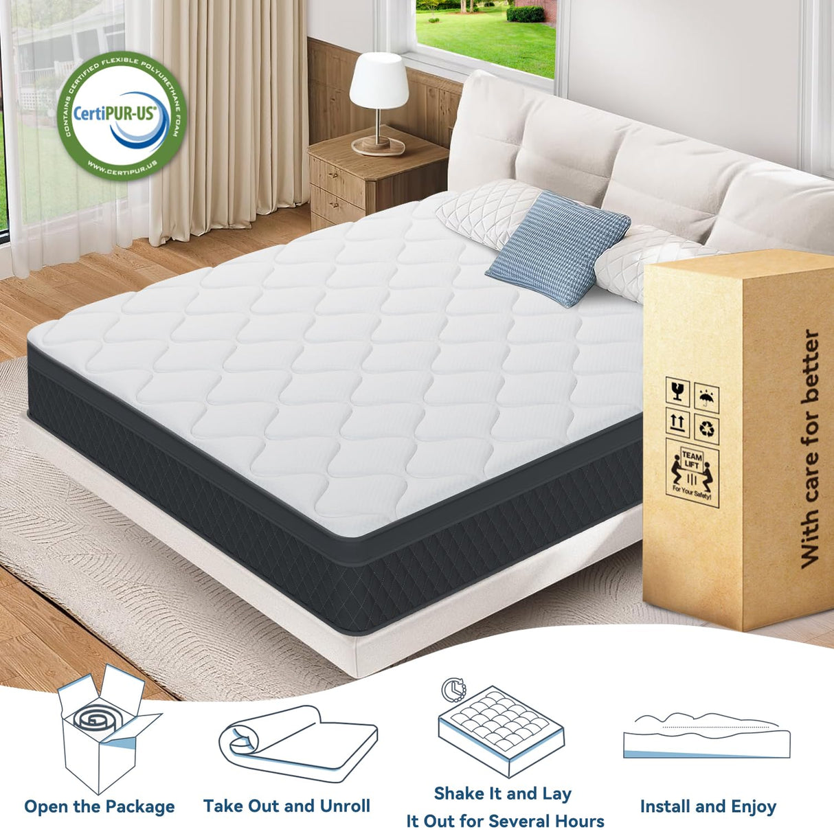 Topllen Twin Size Mattress, 10 Inch Hybrid Mattress with Memory Foam and Individual Pocket Springs for Pressure Relief, Motion Isolation and Edge Support Bed in a Box, Fiberglass-Free, CertiPUR-US Topllen