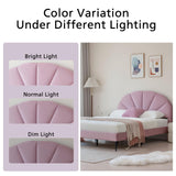 VELOCAVA Pink Bed Frame Queen Size, Heavy Duty Upholstered Bed with Unique Headboard, Soft Velvet Platform Bed with Strong Wooden Slats Support, No Box Spring Needed, Easy to Assemble VELOCAVA