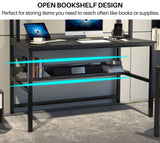 Aquzee 55-Inch Black Computer Desk with Hutch and Bookshelves for Space-Saving Storage Aquzee