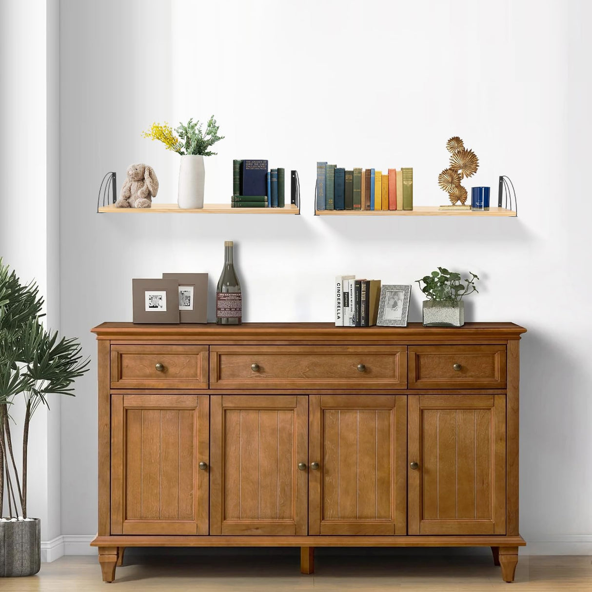 Long 36 inch Wall Bookshelf-Curved Fan-Shaped Design with Built-in Anti-Slip Book Stops|0.71" Thicker Heavy Duty Natural Wood Floating Shelves|Floating Book Shelves for Wall,Home Office Décor Set of 2 KDCMXS