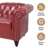 RUSTYER Chesterfield 3 Seater Sofa, Modern Leather Tufted Couch 3 Seater with Rolled Arms and Nailhead Mid-Century Upholstered Couch for Living Room, Bedroom, Apartment and Office, Claret RUSTYER