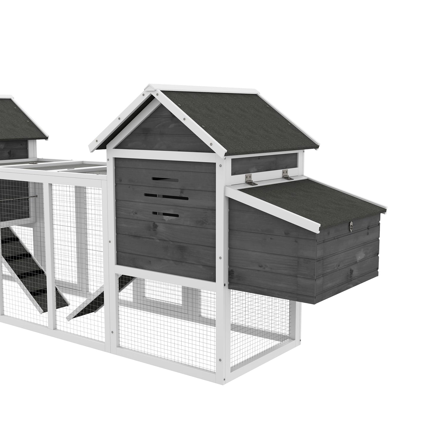 PawHut Dual Wooden Chicken Coop with Garden Bed, Large Outdoor Hen House with Nesting Boxes Removable Trays, Ramps Run, for Garden Backyard, 123" x 27.5" x 42.5", Dark Gray - WoodArtSupply