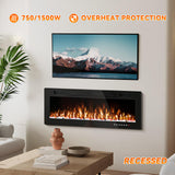 Tornivk 50 Inch Electric Fireplace Inserts Ultra-Thin Freestanding 750/1500W Electric Fireplace Heater Wall Mounted or Recessed Fireplace Electric with Adjustable Multicolor Flame,Timer Tornivk
