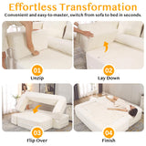 Tabaray 80'' Futon Sofa Bed, King Size Foldable Sleeper Sofa, Corduroy Boneless Loveseat Couch with Chaise Lounge, 3 Pillows, Blanket, Upholstered Sectional Couches for Living Room, Bedroom, Beige Tabaray