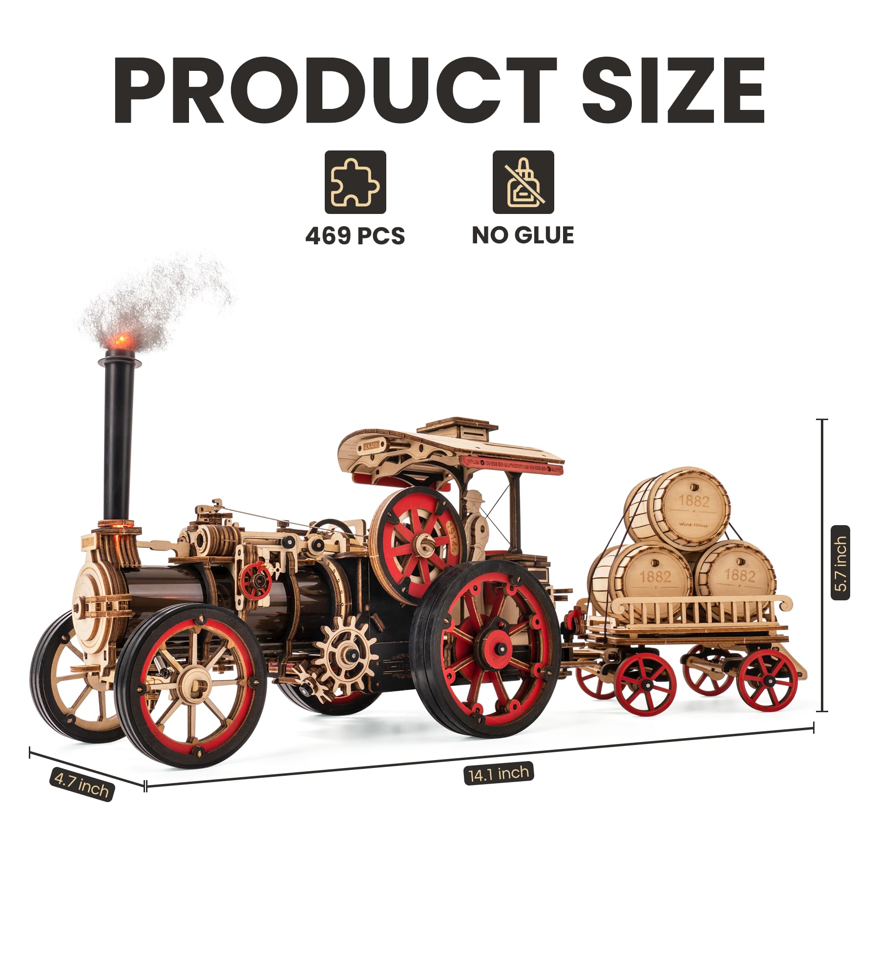 Wowood 3D Wooden Puzzles for Adults, Steam Locomotive Model Cars Kits for Adults, 3D Wood Puzzle Adult, Valentines Day Gift Model Building Kits, - WoodArtSupply