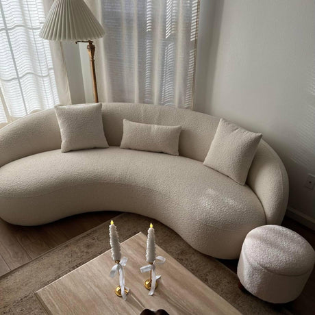 Acanva Modern Curved Sectional Living Room Couch, Minimalist Comfy Boucle Fabric Modular Sofa for Apartment, Home Office, 3-Seater, White Acanva